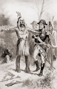 Tecumseh repreende o general Proctor por recuar durante a Batalha do Tamisa, também conhecida como a Batalha de Moraviantown, que fazia parte da Guerra de 1812, de The History of Our Country, publicada em 1905 (lit